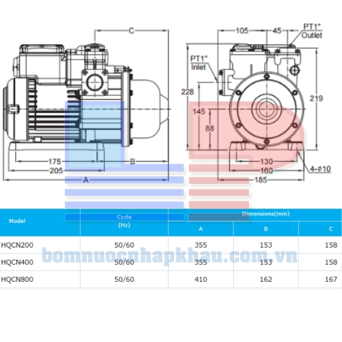 Sơ đồ kỹ thuật của máy bơm nước nóng Walrus HQCN-400